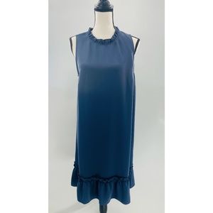 Loft Eggshell Blue Ruffle Collar Sleeveless Shift Dress